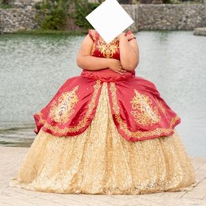 Elegant Red and Gold Quinceñera Dress
